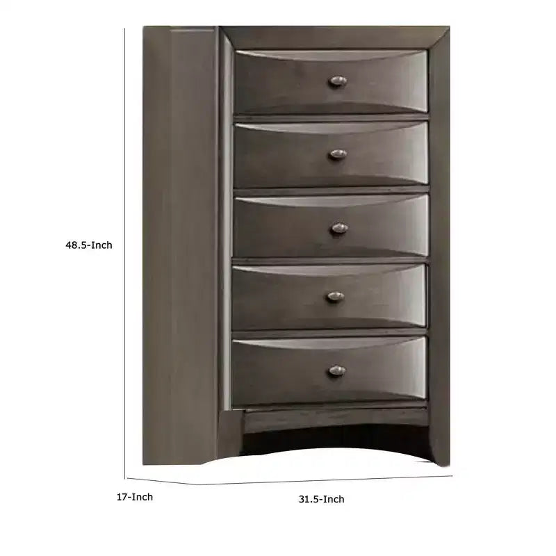 Commode haute Royal Hampton, 5 tiroirs, poignées chromées, gris foncé moderne