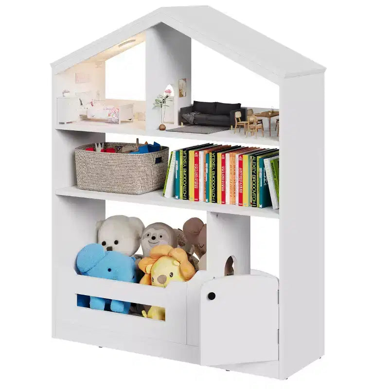 Étagère à Livres pour Enfants avec Lumière, Bibliothèque Maison de Poupée avec Détecteur de Mouvement