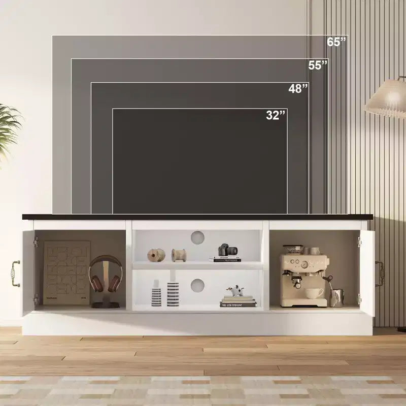 Meuble TV de style ferme avec rangement, console média moderne avec finition grain de bois rustique, convient aux salons et bureaux à domicile.