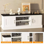 Meuble TV de style ferme avec rangement, console média moderne avec finition grain de bois rustique, convient aux salons et bureaux à domicile.