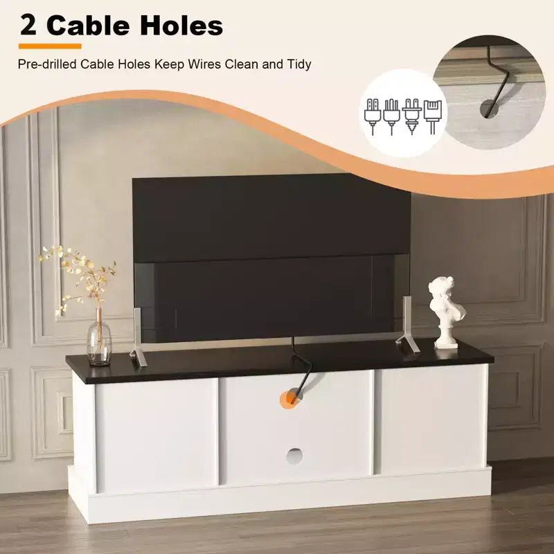 Meuble TV de style ferme avec rangement, console média moderne avec finition grain de bois rustique, convient aux salons et bureaux à domicile.
