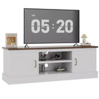 Meuble TV de style ferme avec rangement, console média moderne avec finition grain de bois rustique, convient aux salons et bureaux à domicile.