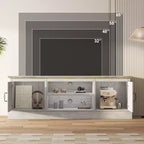 Meuble TV de style ferme avec rangement, console média moderne avec finition grain de bois rustique, convient aux salons et bureaux à domicile.
