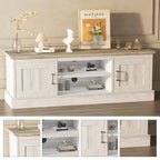 Meuble TV de style ferme avec rangement, console média moderne avec finition grain de bois rustique, convient aux salons et bureaux à domicile.