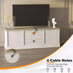 Meuble TV de style ferme avec rangement, console média moderne avec finition grain de bois rustique, convient aux salons et bureaux à domicile.