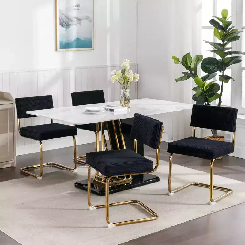 MAYEERTY Chaises de salle à manger modernes - Tissu côtelé, piètement en métal doré, capitonnage cannelé, sans accoudoirs, lot de 2