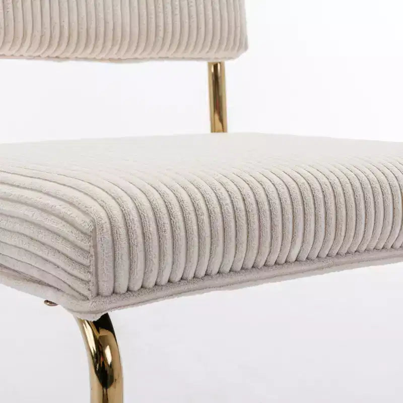 MAYEERTY Chaises de salle à manger modernes - Tissu côtelé, piètement en métal doré, capitonnage cannelé, sans accoudoirs, lot de 2