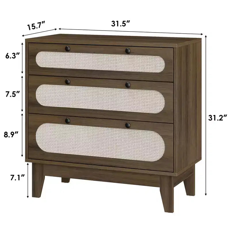 Commode à trois tiroirs, Table de chevet en bois de style moderne de ferme, mince, avec trois tiroirs, pour chambre ou salon