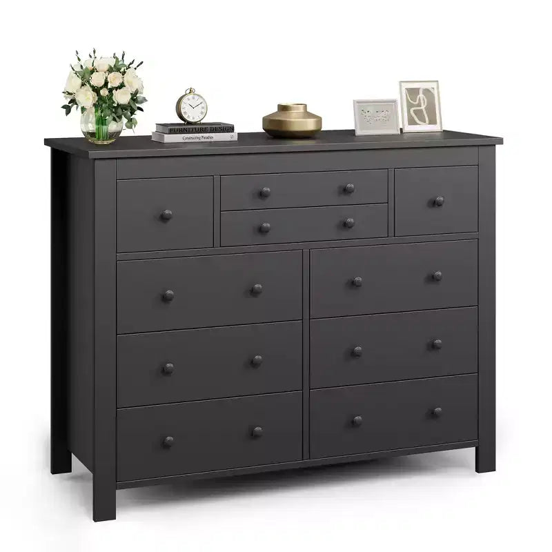 Commode de rangement moderne en bois pour placard, grande commode noire à 10 tiroirs pour chambre à coucher, tiroirs profonds,