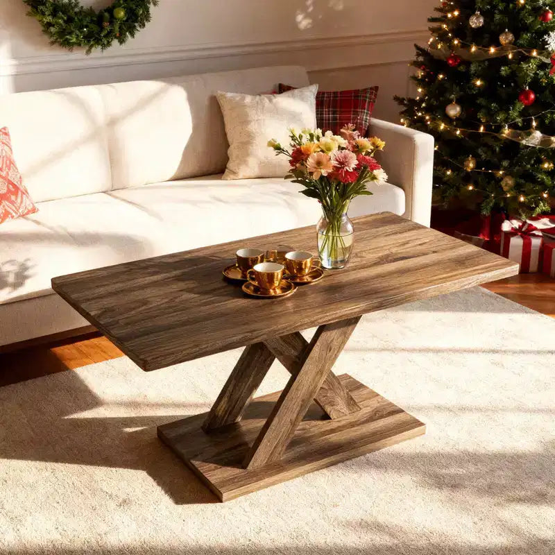Table basse Costway 37,5 avec base stable et connexion en bois d'hévéa pour salon