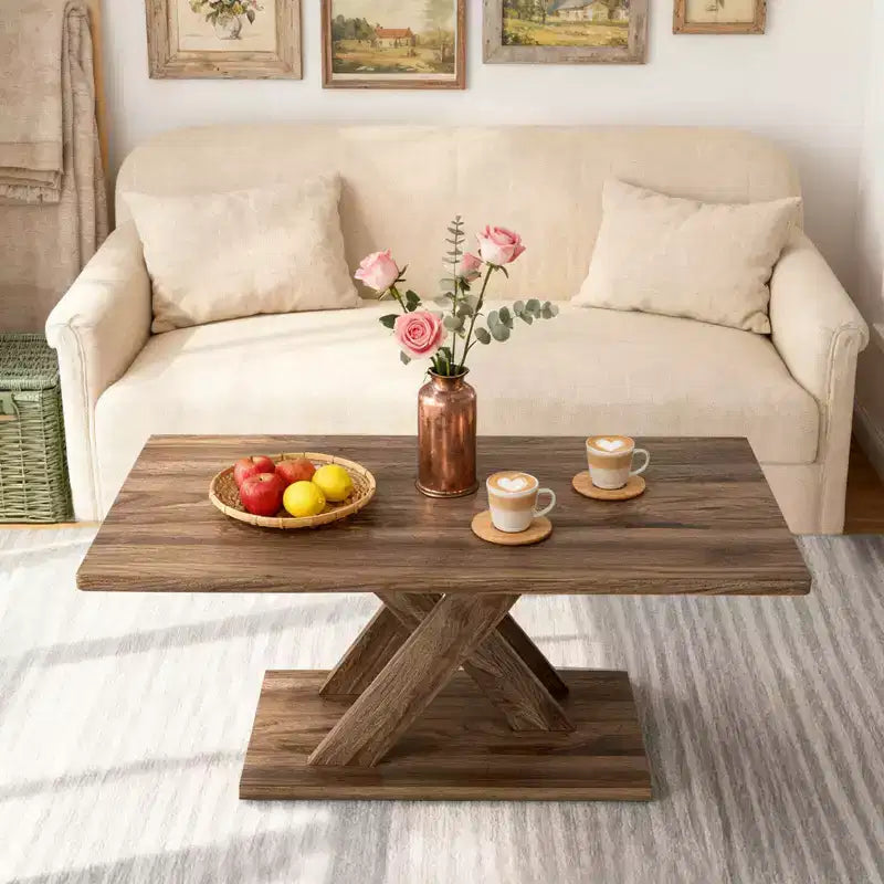 Table basse Costway 37,5 avec base stable et connexion en bois d'hévéa pour salon
