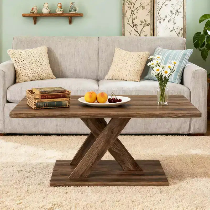 Table basse Costway 37,5 avec base stable et connexion en bois d'hévéa pour salon