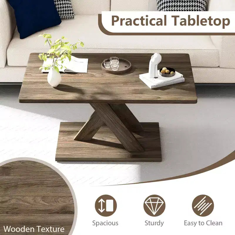 Table basse Costway 37,5 avec base stable et connexion en bois d'hévéa pour salon