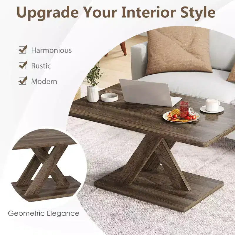 Table basse Costway 37,5 avec base stable et connexion en bois d'hévéa pour salon
