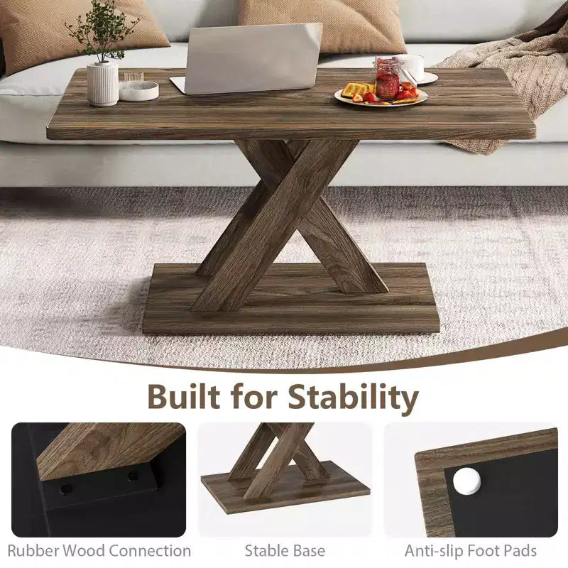 Table basse Costway 37,5 avec base stable et connexion en bois d'hévéa pour salon