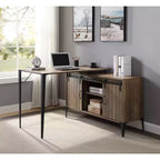 GDFStudio Pampas L-Shape Writing Desk with Sliding Barn Door Storage