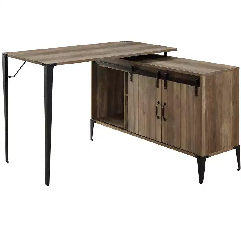 Bureau d'écriture en forme de L GDFStudio Pampas avec rangement à porte coulissante de style grange