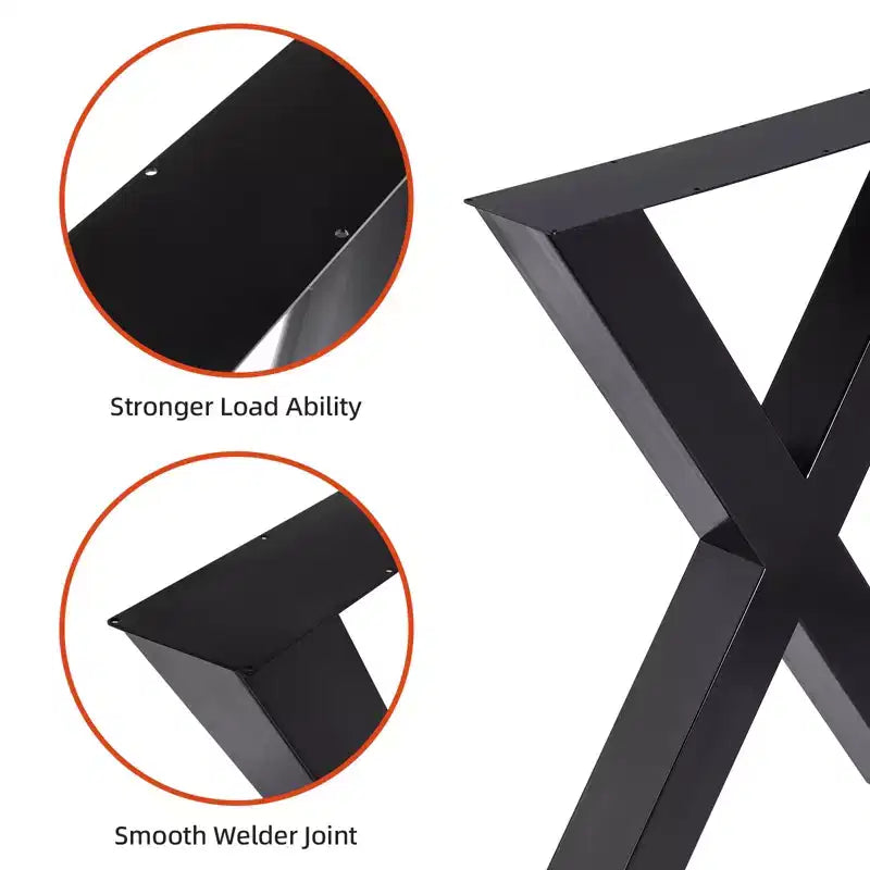 Lot de 2 pieds de table en acier, pieds de table à manger robustes en forme de X, support de meubles de style industriel, quatre patins de protection pour tables de travail