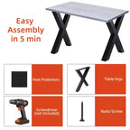 Lot de 2 pieds de table en acier, pieds de table à manger robustes en forme de X, support de meubles de style industriel, quatre patins de protection pour tables de travail