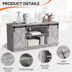 Meuble TV, Meuble TV 147 cm pour TV 165 cm, Meuble TV avec portes de grange, Meuble console multimédia industriel Armoire de rangement Buffet pour salon