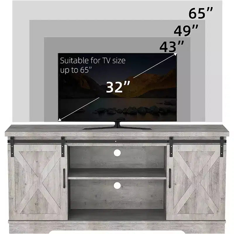 Meuble TV, Meuble TV 147 cm pour TV 165 cm, Meuble TV avec portes de grange, Meuble console multimédia industriel Armoire de rangement Buffet pour salon