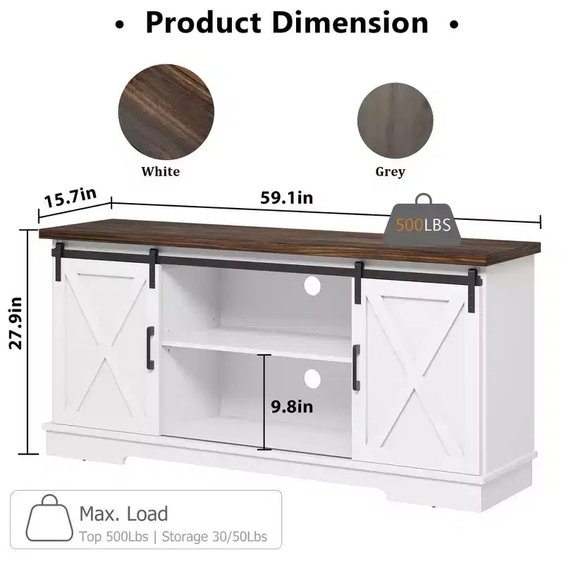 Meuble TV, Meuble TV 147 cm pour TV 165 cm, Meuble TV avec portes de grange, Meuble console multimédia industriel Armoire de rangement Buffet pour salon
