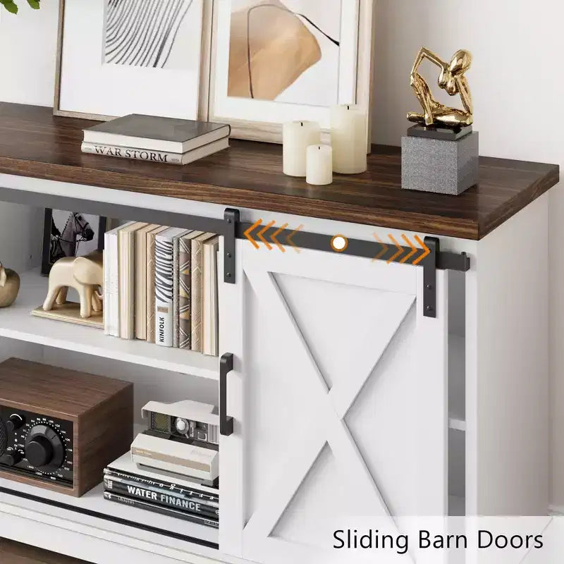 Meuble TV, Meuble TV 147 cm pour TV 165 cm, Meuble TV avec portes de grange, Meuble console multimédia industriel Armoire de rangement Buffet pour salon