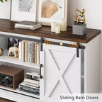 Meuble TV, Meuble TV 147 cm pour TV 165 cm, Meuble TV avec portes de grange, Meuble console multimédia industriel Armoire de rangement Buffet pour salon