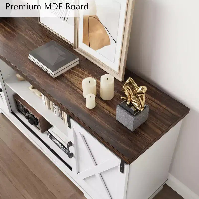 Meuble TV, Meuble TV 147 cm pour TV 165 cm, Meuble TV avec portes de grange, Meuble console multimédia industriel Armoire de rangement Buffet pour salon