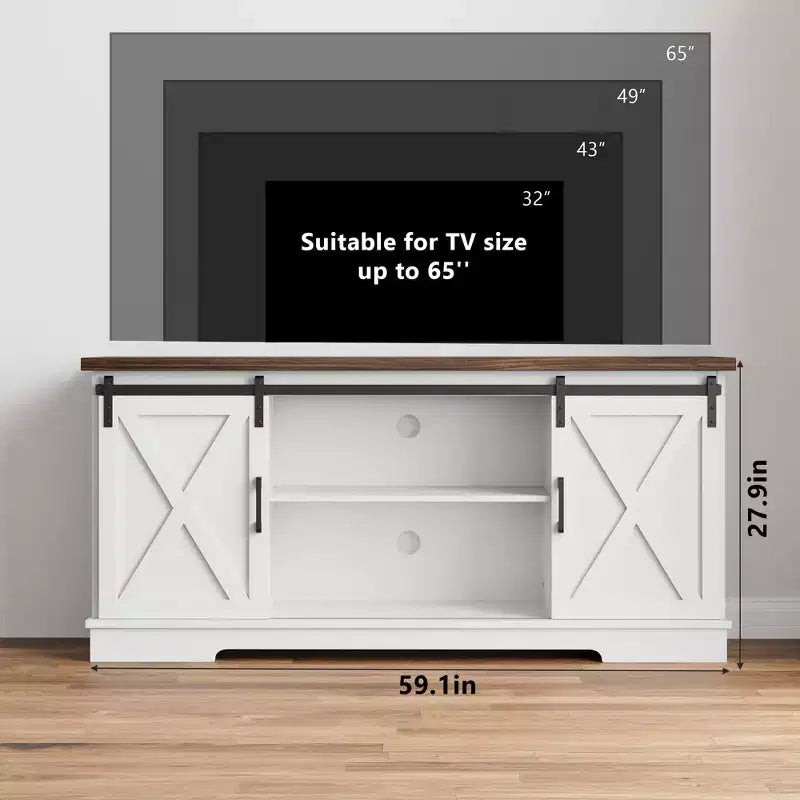 Meuble TV, Meuble TV 147 cm pour TV 165 cm, Meuble TV avec portes de grange, Meuble console multimédia industriel Armoire de rangement Buffet pour salon