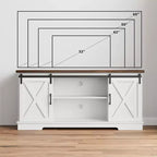 Meuble TV, Meuble TV 147 cm pour TV 165 cm, Meuble TV avec portes de grange, Meuble console multimédia industriel Armoire de rangement Buffet pour salon