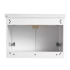 Meuble-lavabo moderne avec vasque en céramique, portes à fermeture douce et finition blanc brillant résistante aux rayures.