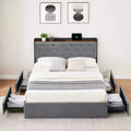 GustoWave Upholstered Bed Frame with Storage Drawers, Velvet Bed with Headboard Shelf, Metal Slats Support, No Box Spring Needed
