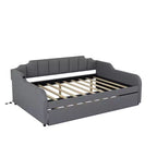 Lit de repos rembourré pleine grandeur avec lit gigogne et port de chargement USB, le lit gigogne peut être à plat ou relevé, gris