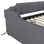 Lit de repos rembourré pleine grandeur avec lit gigogne et port de chargement USB, le lit gigogne peut être à plat ou relevé, gris