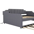 Lit de repos rembourré pleine grandeur avec lit gigogne et port de chargement USB, le lit gigogne peut être à plat ou relevé, gris