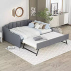 Lit de repos rembourré pleine grandeur avec lit gigogne et port de chargement USB, le lit gigogne peut être à plat ou relevé, gris