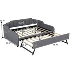 Lit de repos rembourré pleine grandeur avec lit gigogne et port de chargement USB, le lit gigogne peut être à plat ou relevé, gris