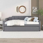 Lit de repos rembourré pleine grandeur avec lit gigogne et port de chargement USB, le lit gigogne peut être à plat ou relevé, gris