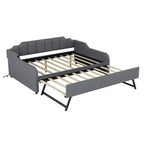 Lit de repos rembourré pleine grandeur avec lit gigogne et port de chargement USB, le lit gigogne peut être à plat ou relevé, gris