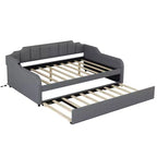 Lit de repos rembourré pleine grandeur avec lit gigogne et port de chargement USB, le lit gigogne peut être à plat ou relevé, gris