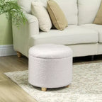 Ottoman rond avec rangement de 45 cm, pouf en polaire bouclette touffeté avec couvercle et pieds pour salon, couloir