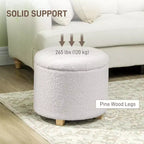 Ottoman rond avec rangement de 45 cm, pouf en polaire bouclette touffeté avec couvercle et pieds pour salon, couloir