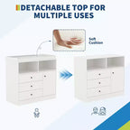 Commode de chambre de bébé blanche avec plateau à langer – Grande station à langer en bois avec 3 tiroirs et 2 étagères pour chambre d'enfant (1 pièce)