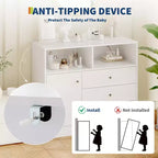 Commode de chambre de bébé blanche avec plateau à langer – Grande station à langer en bois avec 3 tiroirs et 2 étagères pour chambre d'enfant (1 pièce)