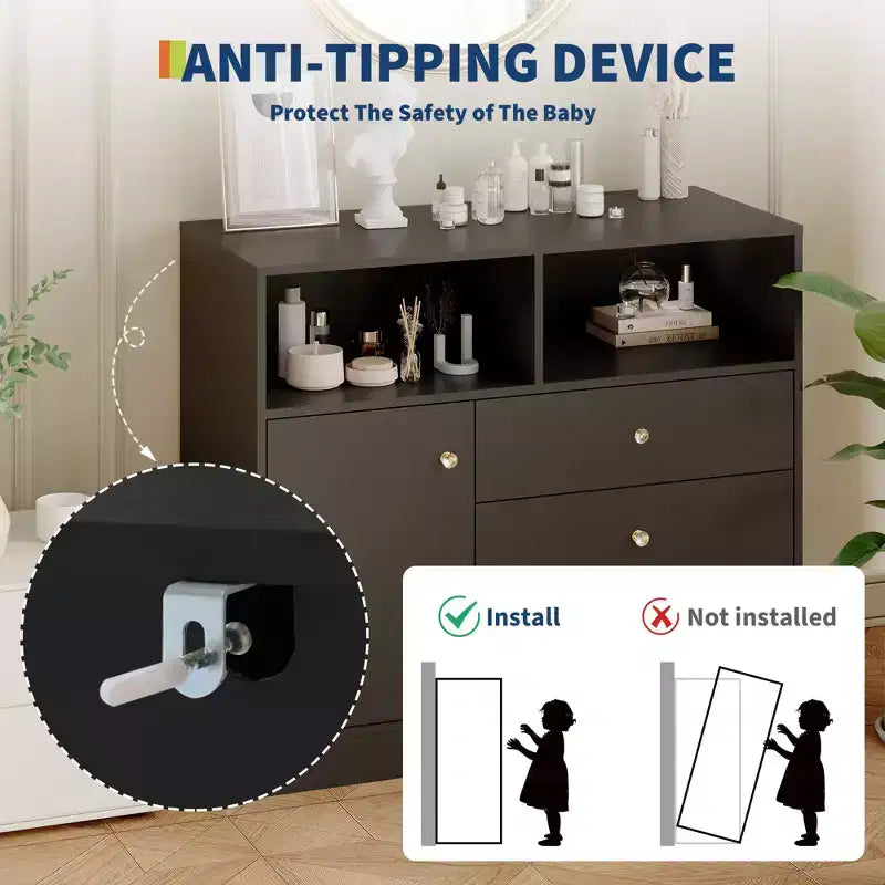Commode de chambre de bébé blanche avec plateau à langer – Grande station à langer en bois avec 3 tiroirs et 2 étagères pour chambre d'enfant (1 pièce)