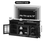 Meuble TV de ferme pour téléviseur de 70 pouces, meuble de divertissement LED avec étagères réglables et portes en verre, table console multimédia pour salon