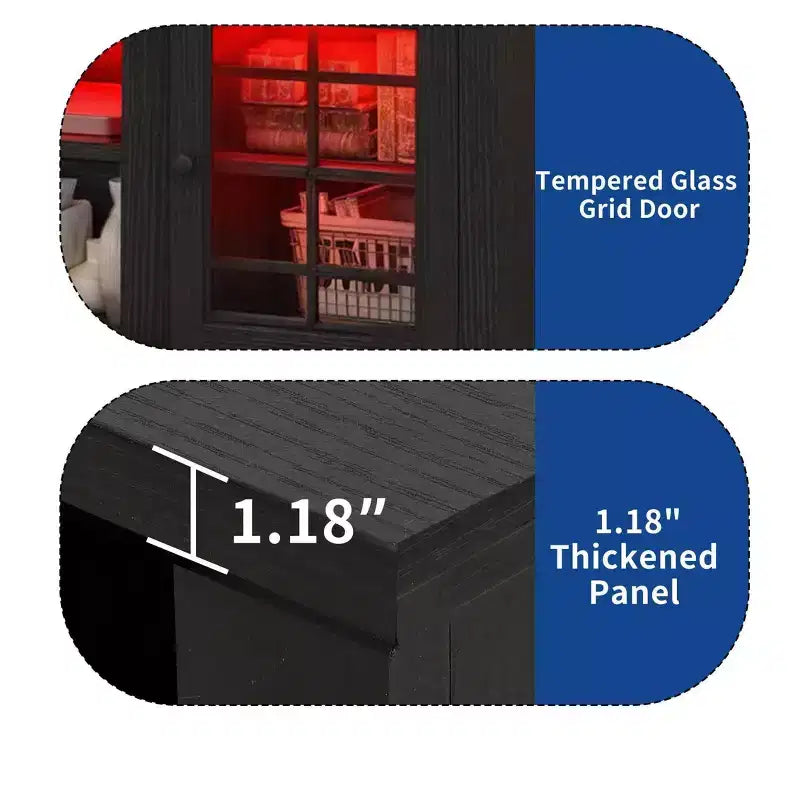 Meuble TV de ferme pour téléviseur de 70 pouces, meuble de divertissement LED avec étagères réglables et portes en verre, table console multimédia pour salon