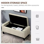 36 Pouf de rangement, Banc de rangement avec plateau relevable et pieds en bois d'hévéa, Banc d'entrée rembourré en lin avec assise pour le salon
