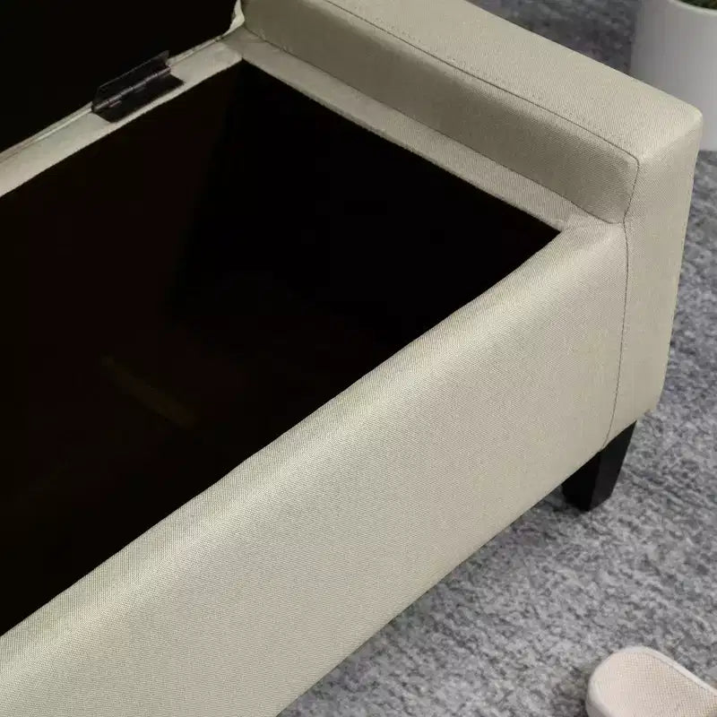 36 Pouf de rangement, Banc de rangement avec plateau relevable et pieds en bois d'hévéa, Banc d'entrée rembourré en lin avec assise pour le salon